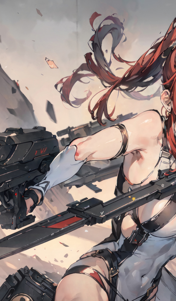 Суровая девушка аниме с оружием