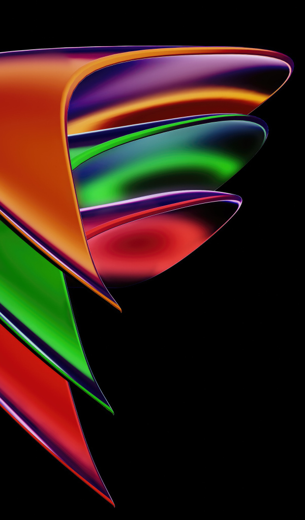 Необычной формы разноцветные фигуры на черном фоне