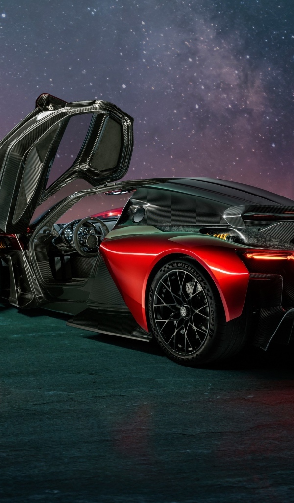 Красный автомобиль Zenvo Aurora Agil  вид сзади