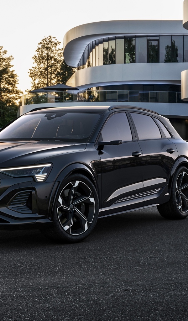 Черный автомобиль Audi Q8 Sportback 55 E-Tron Quattro у дома