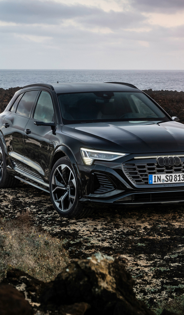 Черный автомобиль Audi SQ8 E-Tron Quattro на бездорожье