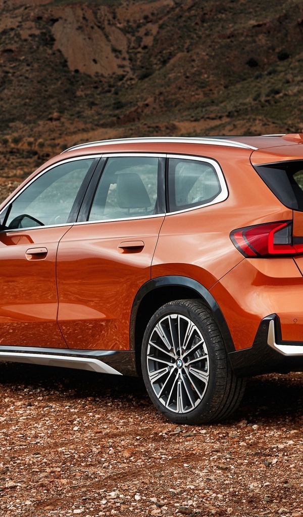Красный автомобиль BMW X1  вид сзади