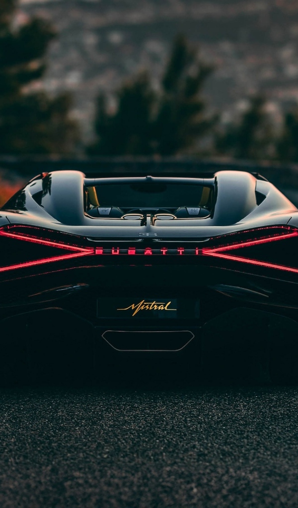 Вид сзади на спортивный автомобиль Bugatti Mistral
