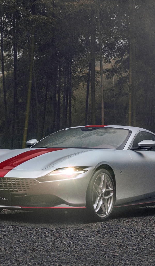 Автомобиль Ferrari Roma 30th Anniversary 2023  в лесу
