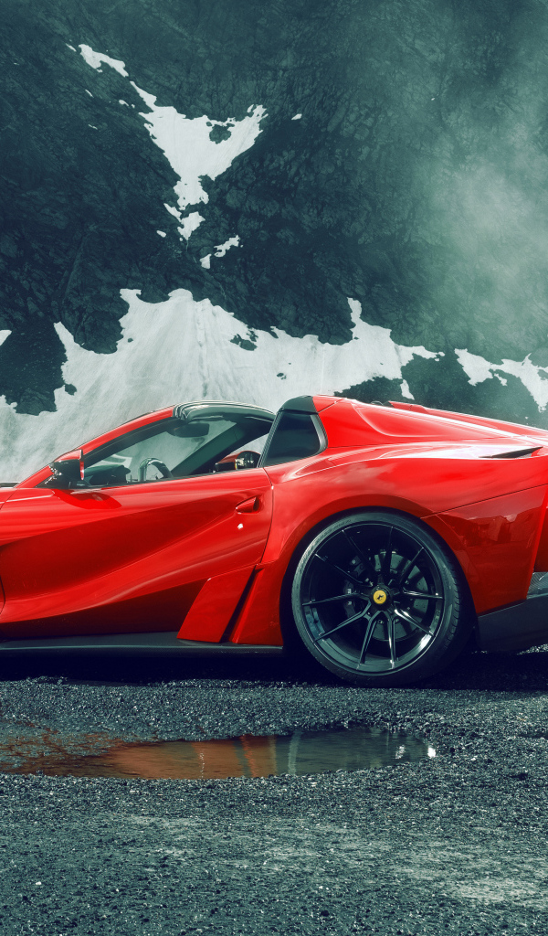 Красный Novitec Ferrari 812 GTS N-Largo на фоне гор 