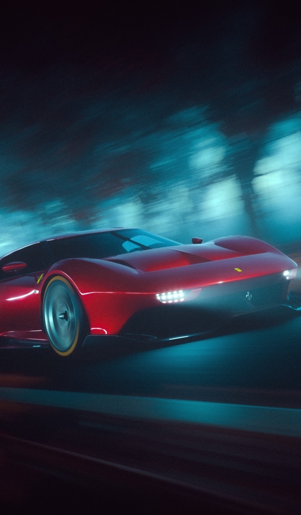 Красный автомобиль Ferrari P80C на трассе