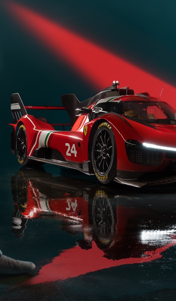 Красный стильный гоночный автомобиль Ferrari 499P Modificata