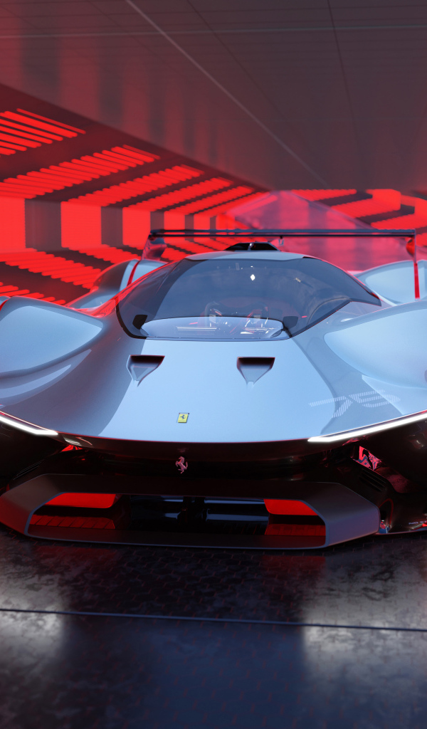 Серебристый автомобиль Ferrari Vision Gran Turismo