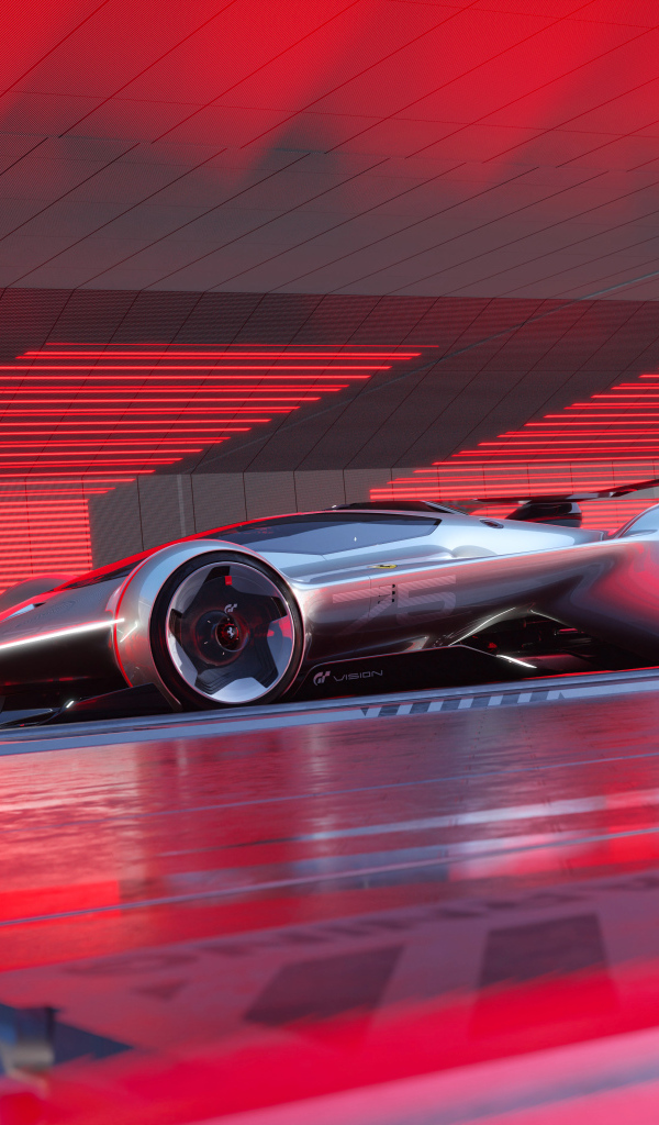 Спортивный автомобиль Ferrari Vision Gran Turismo  на красном фоне