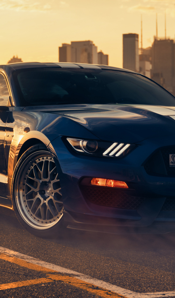 Автомобиль форд мустанг Shelby GT350 на фоне города