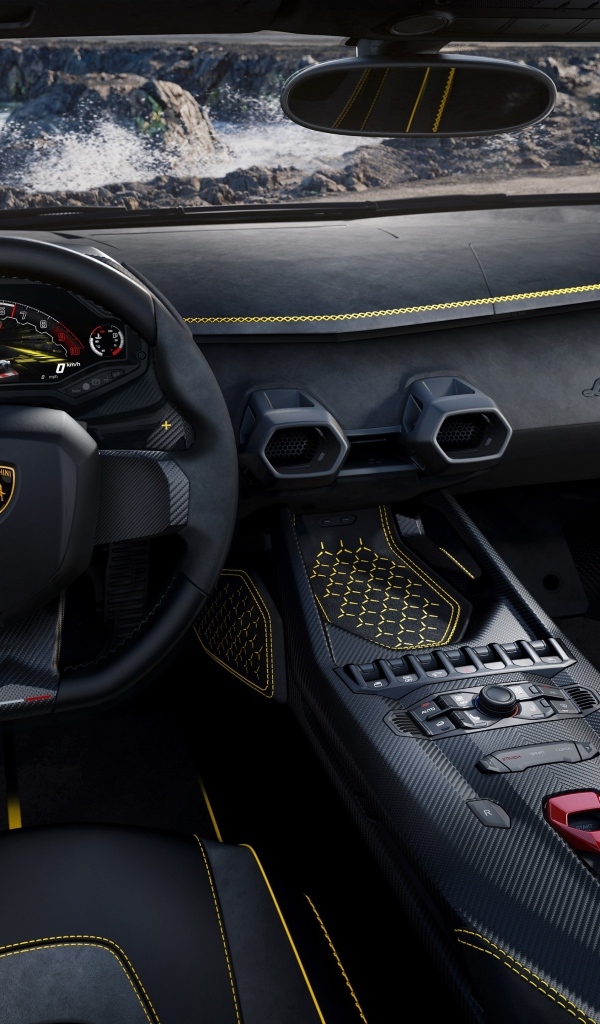 Черный кожаный салон автомобиля Lamborghini Autentica 2024