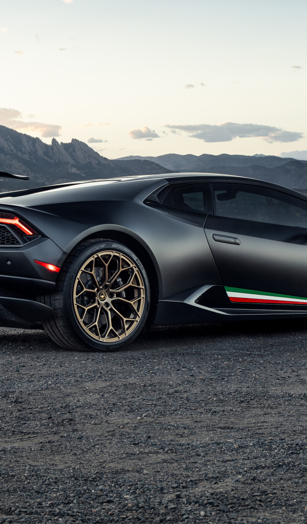 Черный спорткар Lamborghini Huracan Performante вид сзади