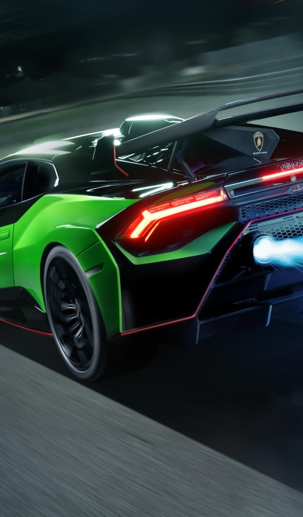 Вид сзади на автомобиль Lamborghini Huracan STO SC 10 Anniversario