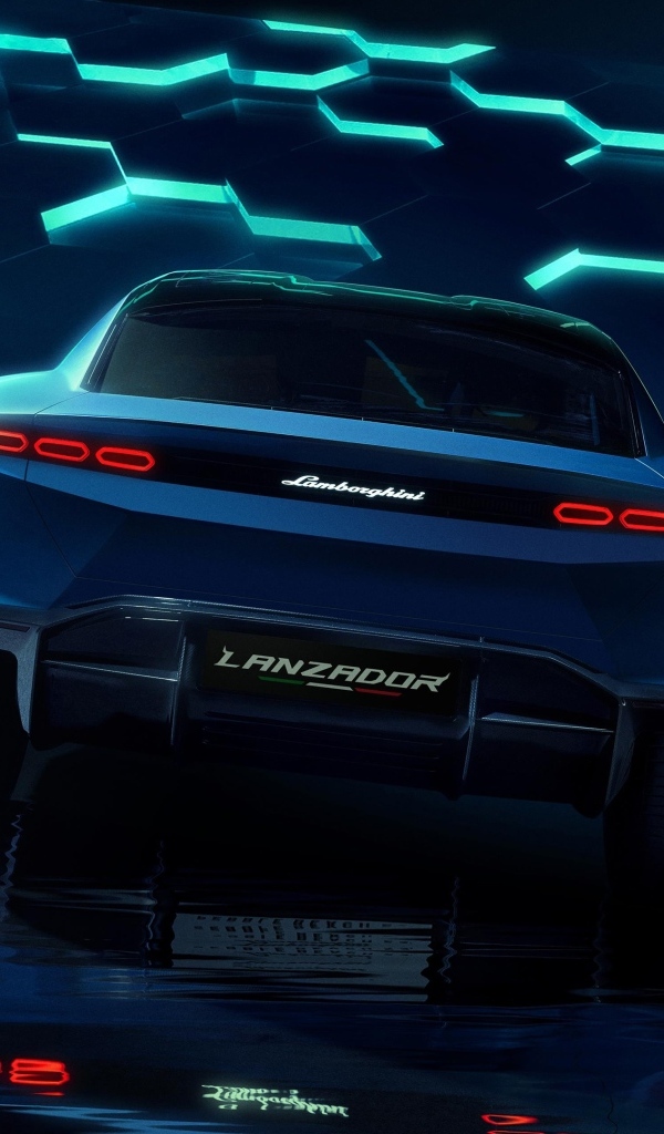 Вид сзади на автомобиль Lamborghini Lanzador Concept EV