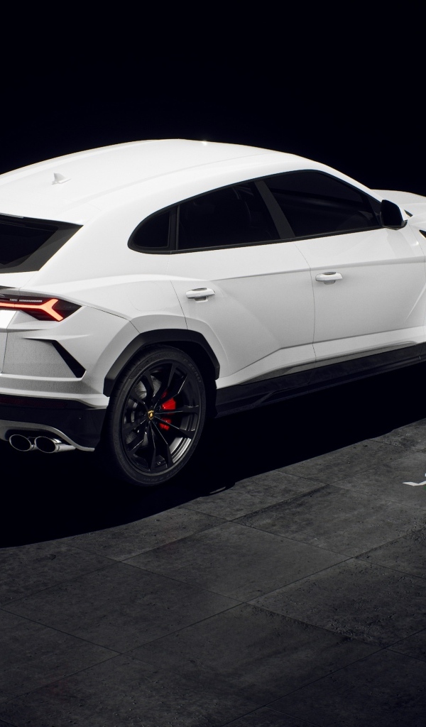 Белый внедорожник Lamborghini Urus вид сзади
