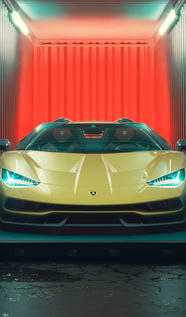 Желтый Lamborghini Centenario Roadster в гараже