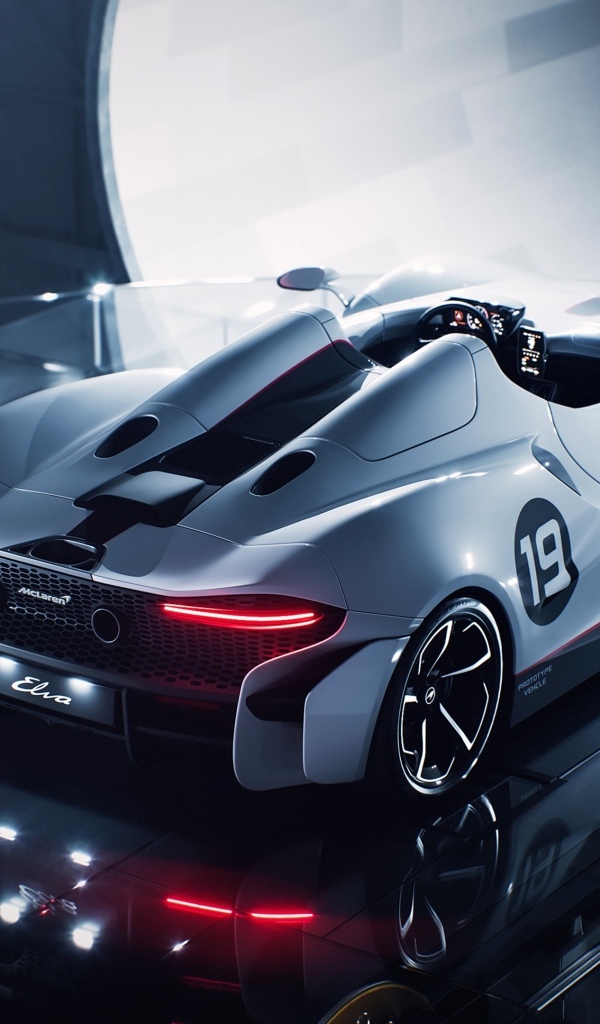 Вид сзади на автомобиль McLaren Elva