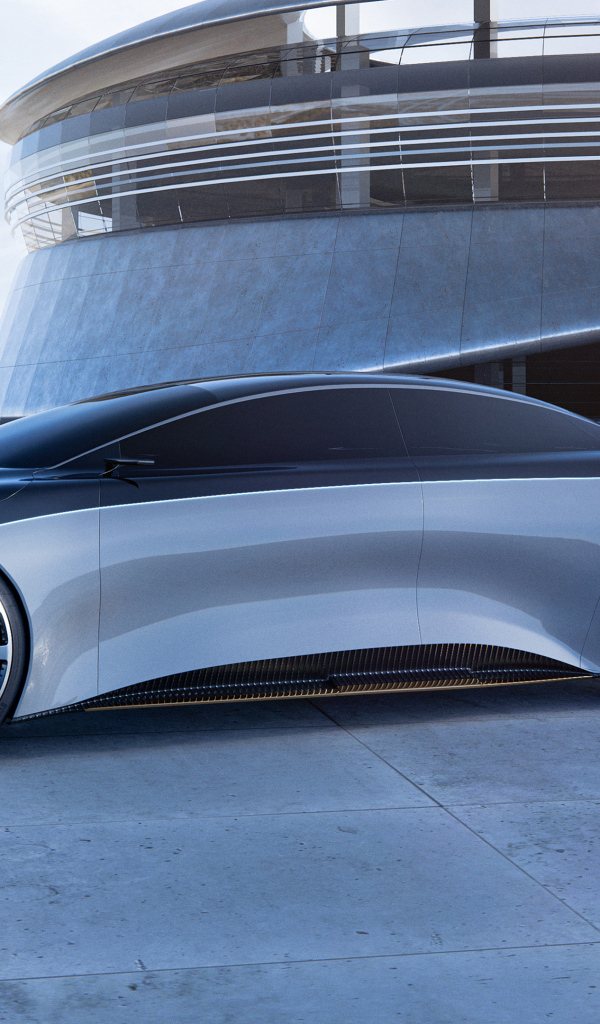 Серебристый автомобиль концепт Mercedes Vision EQS
