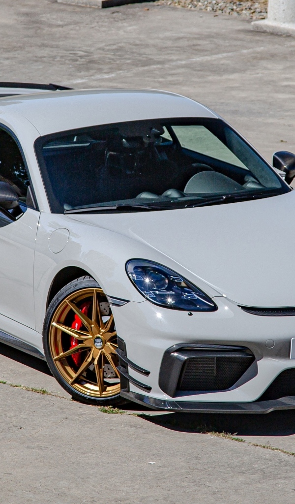 Серый автомобиль Porsche 718 Cayman GT4