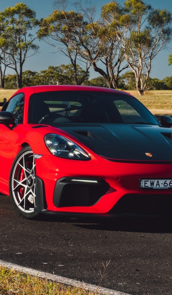 Красный Porsche 718 Cayman GT4 RS Weissach Package 2023 года
