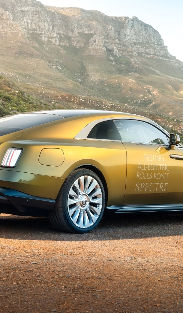 Золотистый Rolls-Royce Spectre вид сзади