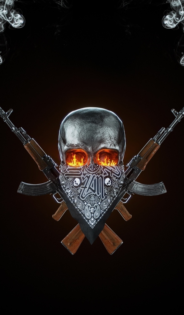 Череп и автоматы на черном фоне