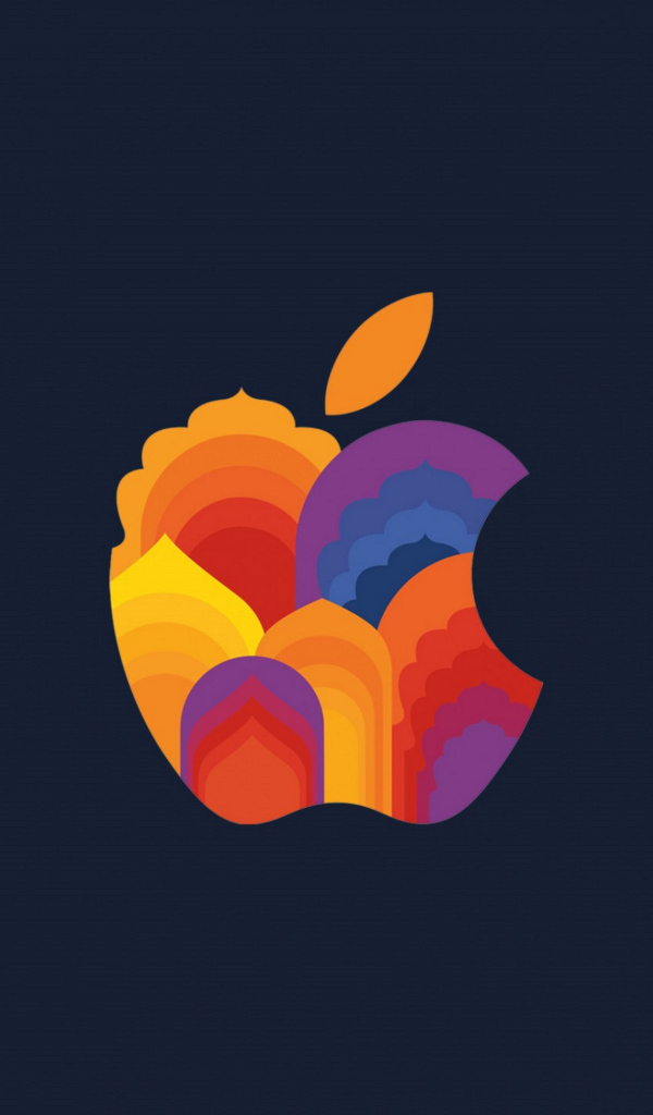 Разноцветный логотип Apple  на сером фоне