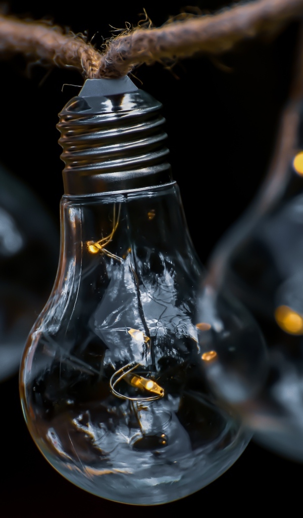 Стеклянные лампочки на веревке 