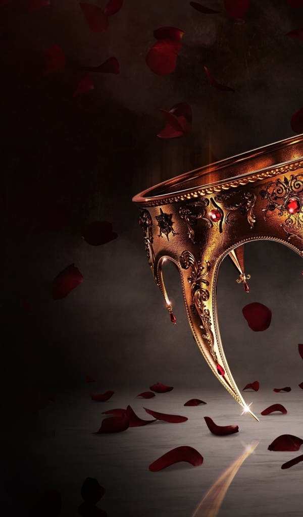 Золотая корона с лепестками красной розы