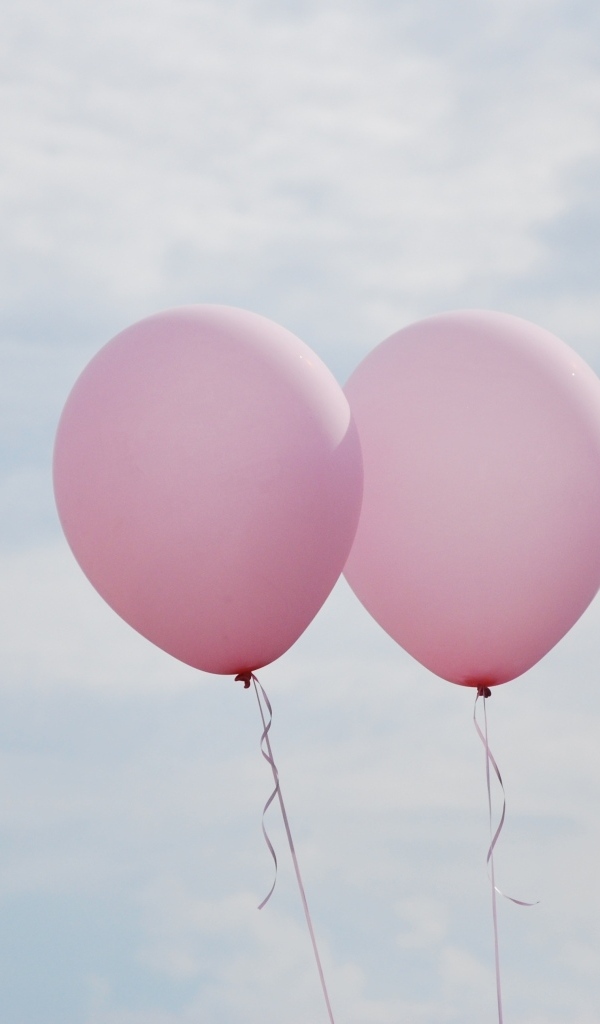 Два розовых воздушных шарика в небе
