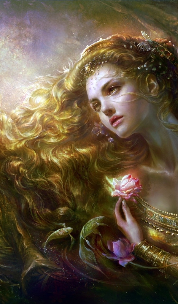 Красивая нарисованная девушка с длинными волосами