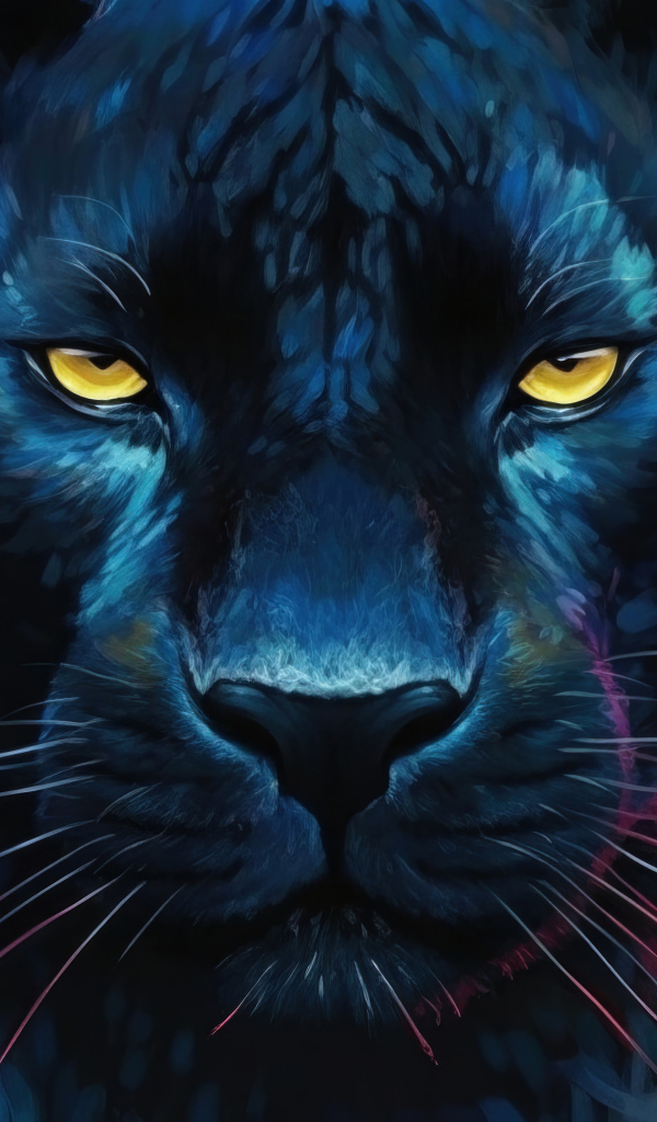 Нарисованная черная пантера в зарослях