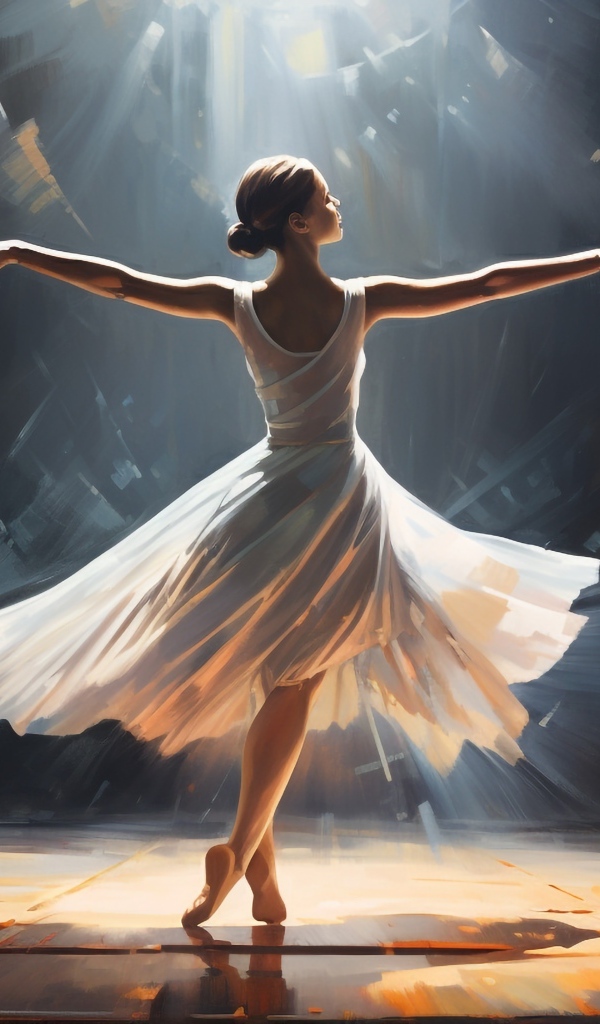 Нарисованная девушка балерина в белом платье