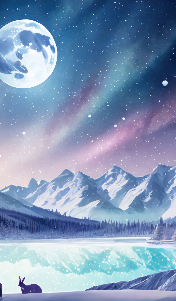 Нарисованный зимний пейзаж в лесу