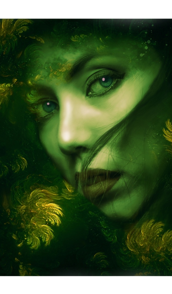 Нарисованная красивая девушка на зеленом фоне