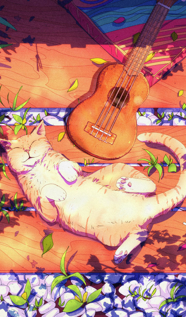 Нарисованный кот с гитарой