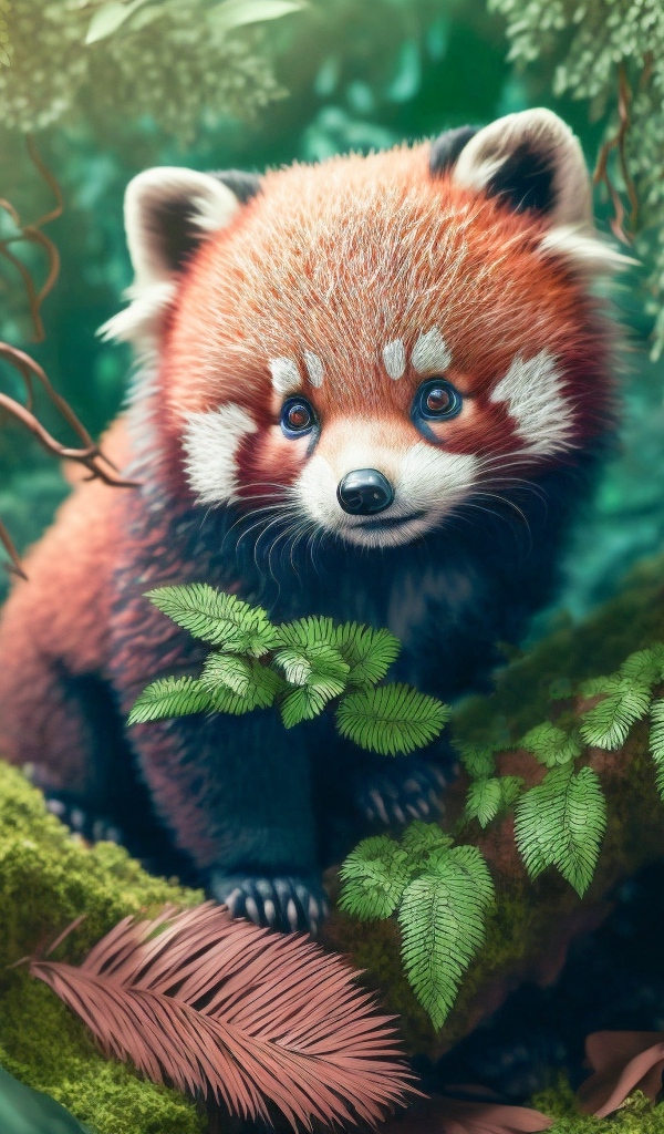 Нарисованная красная панда на ветке дерева