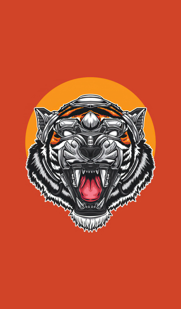 Нарисованная голова тигра на оранжевом фоне