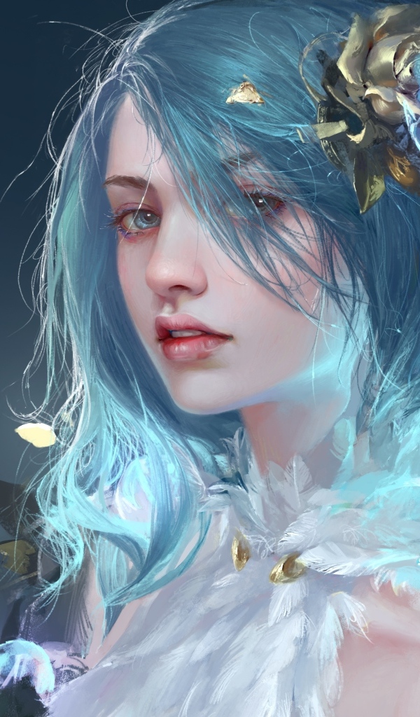 Красивая фантастическая девушка с голубыми волосами