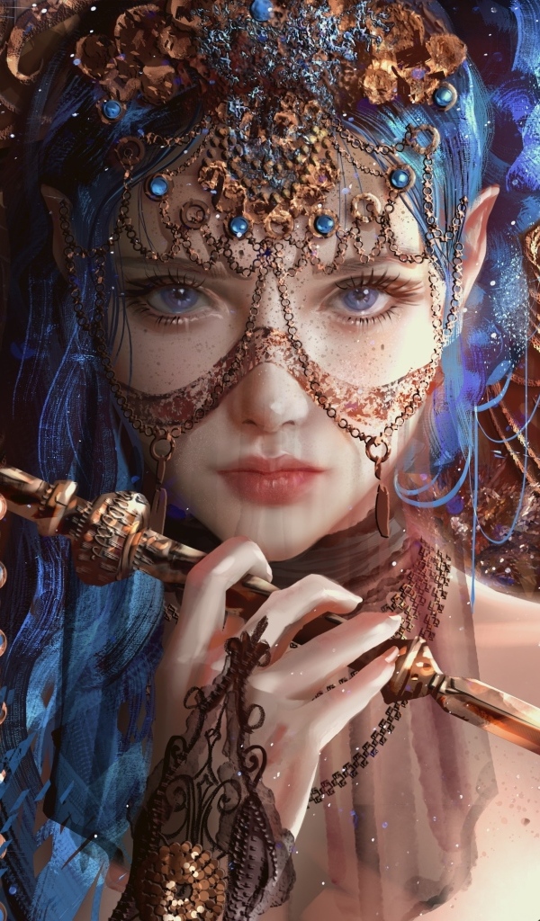 Красивая фантастическая девушка с украшениями на лице