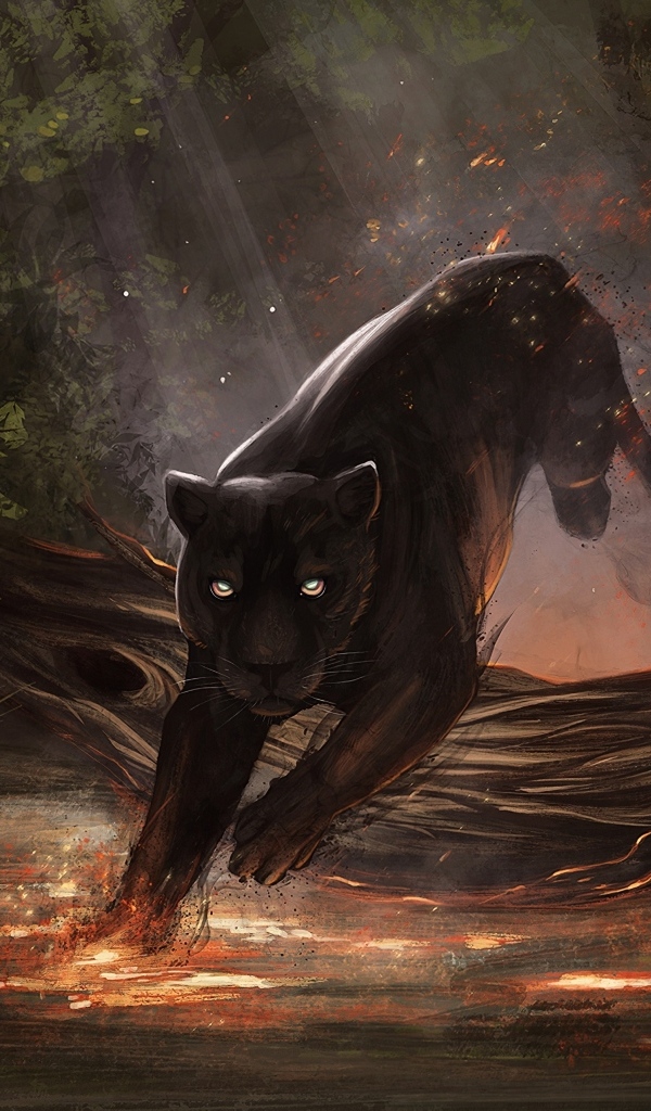 Черная пантера в волшебном лесу