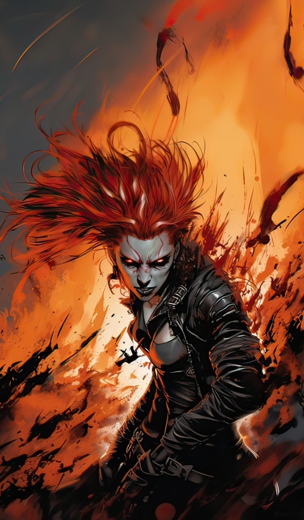 Девушка демон в черной куртке