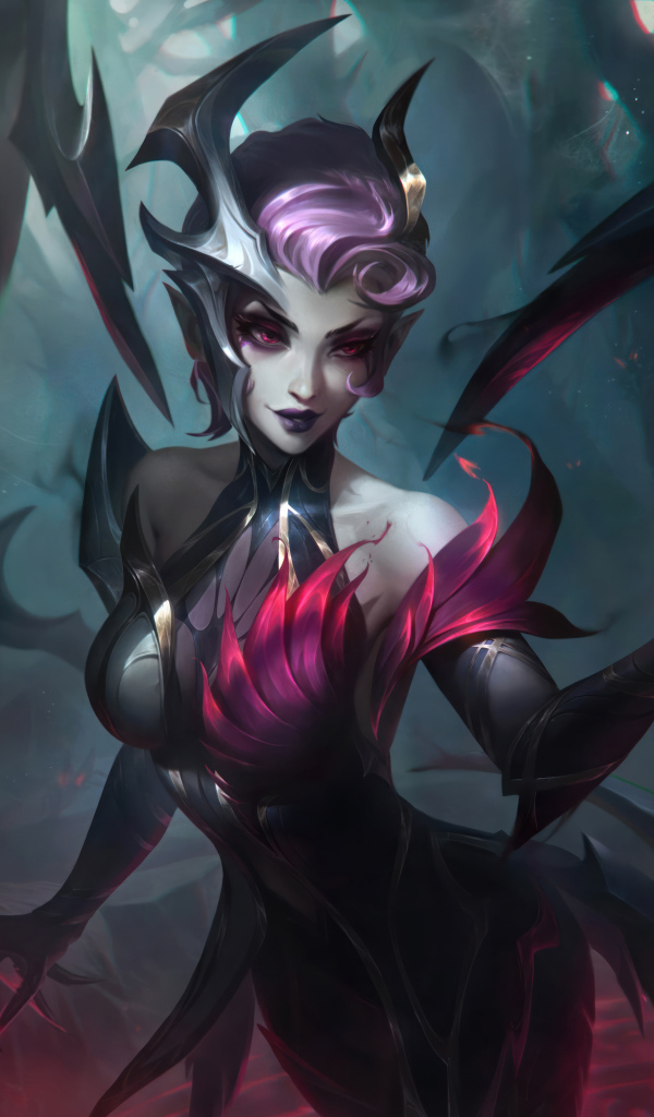 Девушка демон с пауком в руке