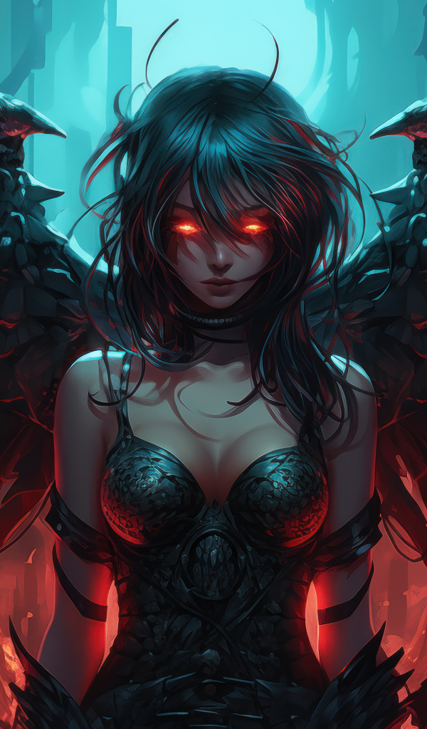 Девушка демон с черными крыльями