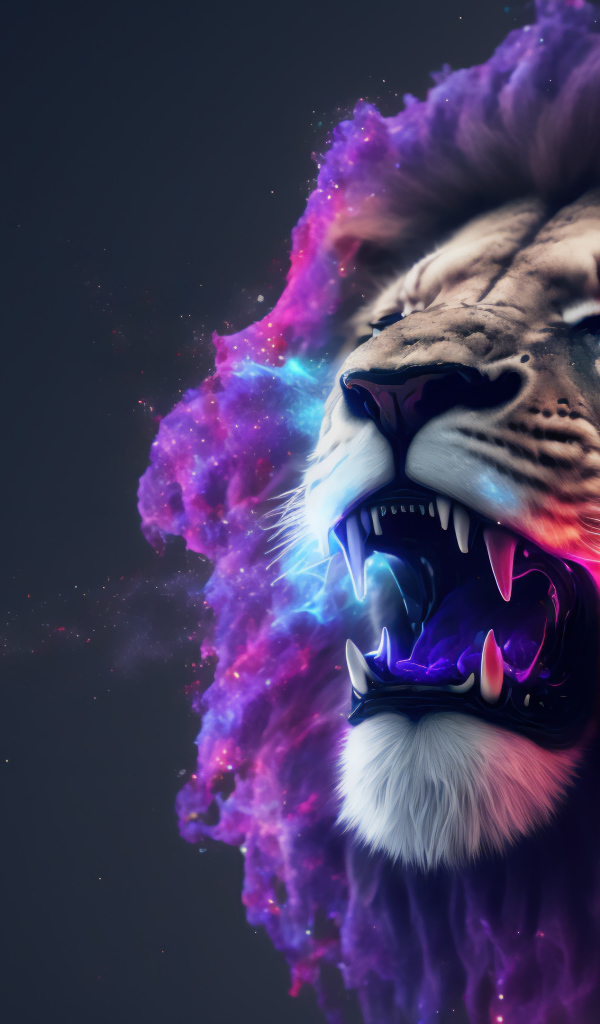 Нарисованный фантастический лев на сером фоне