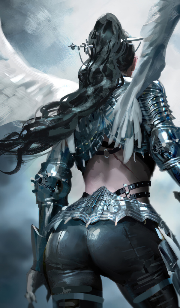 Фантастическая девушка ангел с оружием