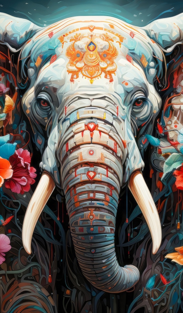 Фантастический слон украшен цветами
