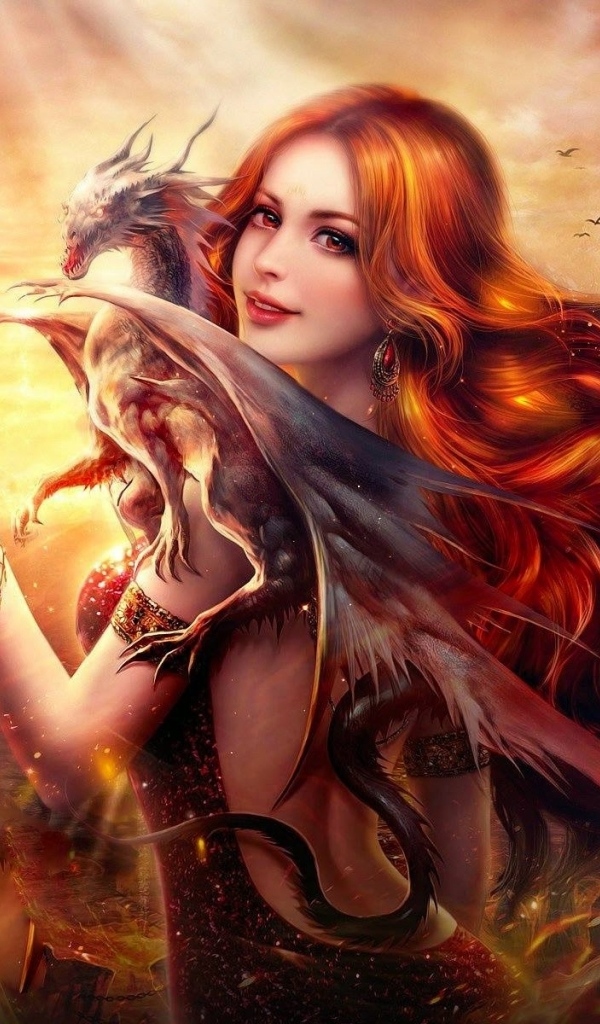 Фантастическая девушка с драконом на шее