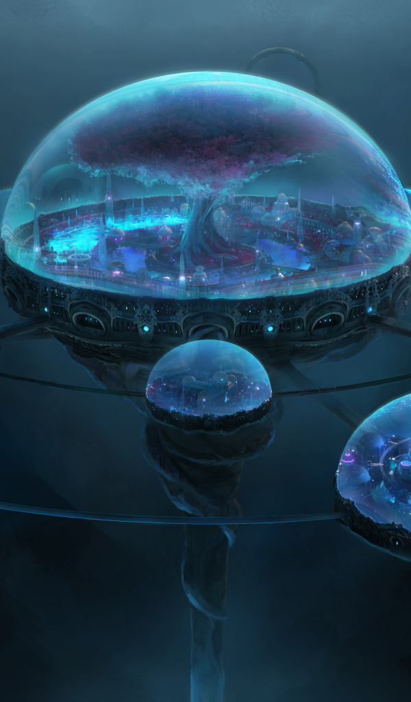 Фантастические города в неоновых сферах