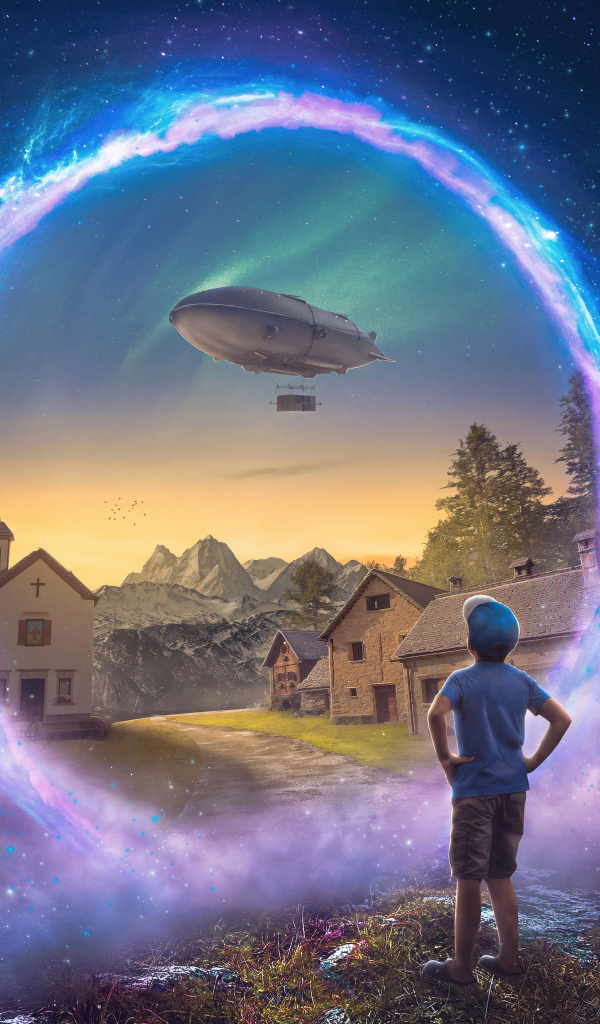 Маленький мальчик смотрит на волшебный мир